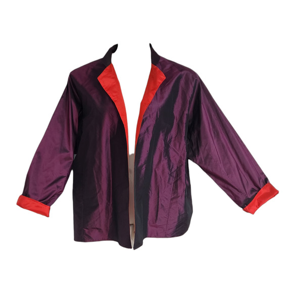 Shamask Printed Lined Sangria Open Front Jacket 3 - Picture 1 of 5